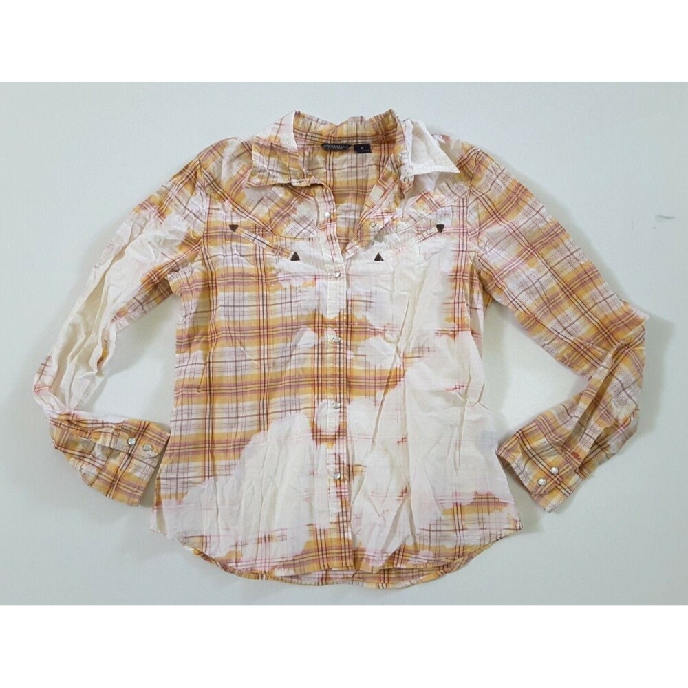 Upcycled Distressed Bleached Hand Dyed Ombre Country Grunge Rockabilly Shirt M